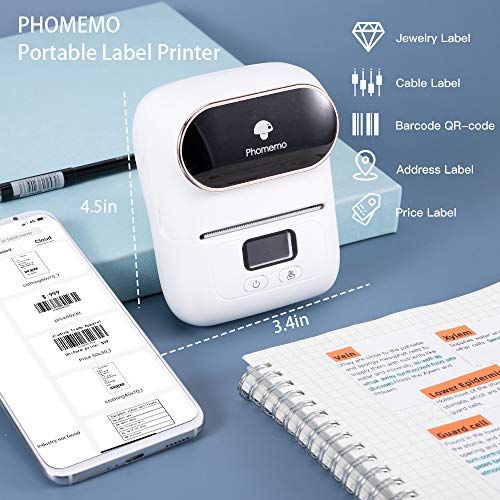 Phomemo M110 Impresora de etiquetas Bluetooth 53mm impresora etiquetas autoadhesivas impresora termica,Para oficina, códigos de barras,Tienda, correo,ropa,cable. Con 1 etiqueta de 40 × 30 mm. Blanco