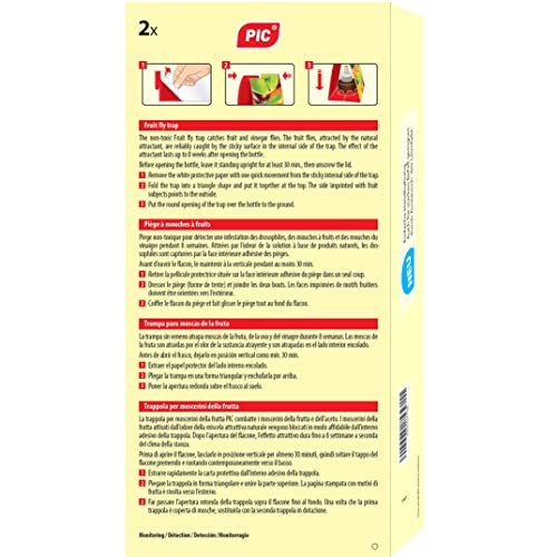PIC - Trampa para Moscas de la Fruta - 4 trampas de Pegamento con 2 recipientes atrayentes - Medios para Combatir Las Moscas de la Fruta - Apto para la Cocina