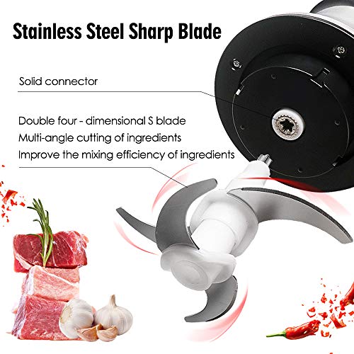Picadora Electrica 2L, Procesador de Alimentos Multifuncional 350W con 4 Cuchillas de Acero Inoxidable Trituradora Cocina Batidora Picadora de Carne para Verduras Carne Frutas Especias