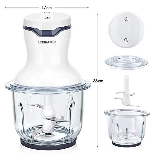 Picadora Eléctrica, Freihafen 300W 1.5L Picadora de Carne, Picadora Eléctrica de Alimentos con 4 Cuchillas y 2 Modos de Velocidad, Verduras y Frutas, Alimentos para Bebés