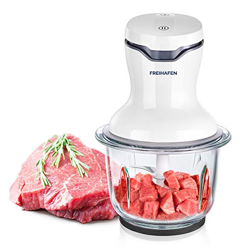 Picadora Eléctrica, Freihafen 300W 1.5L Picadora de Carne, Picadora Eléctrica de Alimentos con 4 Cuchillas y 2 Modos de Velocidad, Verduras y Frutas, Alimentos para Bebés