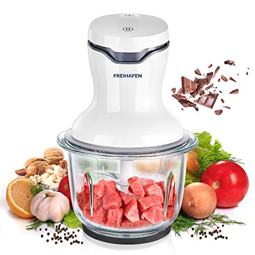 Picadora Eléctrica, Freihafen 300W 1.5L Picadora de Carne, Picadora Eléctrica de Alimentos con 4 Cuchillas y 2 Modos de Velocidad, Verduras y Frutas, Alimentos para Bebés