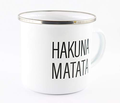 Picsonpaper Taza esmaltada con texto Hakuna Matata, regalo, taza de acero inoxidable, taza de metal, taza de camping, taza de café