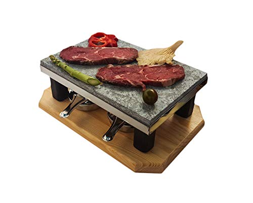Piedra para Carne de 20x30 con Dos quemadores de Alcohol Modelo Deluxe Bicolor
