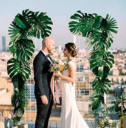 PietyPet Hojas de Palma Artificiales, 60 Piezas 5 Tipos Verde Plantas Artificiales, Falso Hojas de Monstera con Tallos para Luau, Fiestas Decoraciones Eventos, Bodas, Hawaiano