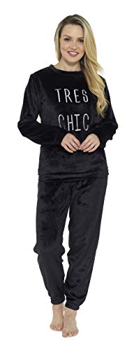 Pijama de Pijamas cómodos Pijamas Snuggle Pijamas cálidos Pijama Twosie Set | Desgaste salón Suave para Las Mujeres para Las Mujeres (S, Negro)