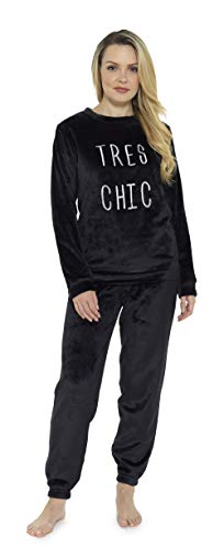 Pijama de Pijamas cómodos Pijamas Snuggle Pijamas cálidos Pijama Twosie Set | Desgaste salón Suave para Las Mujeres para Las Mujeres (S, Negro)
