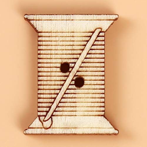 Pinhan - 100 botones de madera con diseño de tijeras, metro, máquina de coser, dedal, plancha y bobina, 2 agujeros, ideales para costura, manualidades y bricolaje