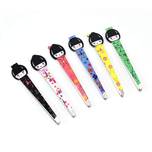 Pinkiou cejas maquillaje pinzas Pinzas para depilación Set Japanese Geisha Style para niñas (paquete de 6)