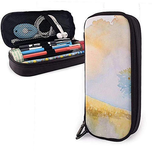 Pinturas de árboles en otoño Bolígrafo lindo Estuche para lápices Cuero Gran capacidad Cremalleras dobles Bolso para lápices Bolso Estuche para lápices 20cm * 9cm * 4cm
