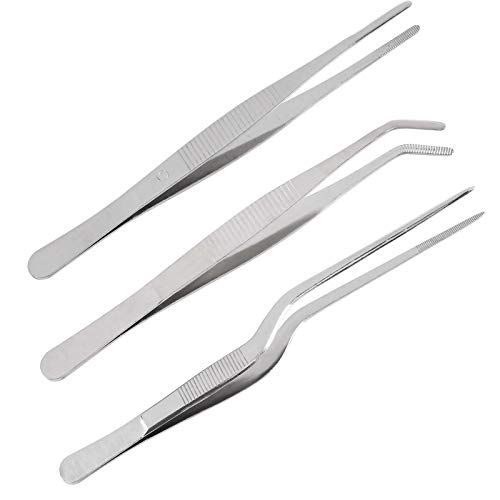 Pinzas de cocina de Yanshon, 3 unidades, de acero inoxidable, pinzas de cocina, pinzas de cocina, pinzas para cocinar, hornear, pinzas de bayoneta para acuario, medicinal