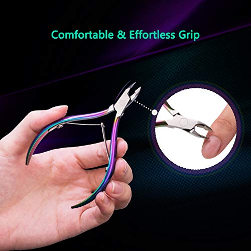 Pinzas de cutículas de degradado de color Recortador de cutículas con empujador de cutículas Tijeras de acero inoxidable Cortador extremadamente afilado Kit de herramientas de manicura pedicura