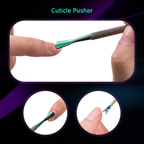 Pinzas de cutículas de degradado de color Recortador de cutículas con empujador de cutículas Tijeras de acero inoxidable Cortador extremadamente afilado Kit de herramientas de manicura pedicura