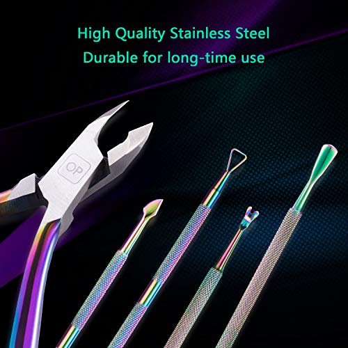 Pinzas de cutículas de degradado de color Recortador de cutículas con empujador de cutículas Tijeras de acero inoxidable Cortador extremadamente afilado Kit de herramientas de manicura pedicura