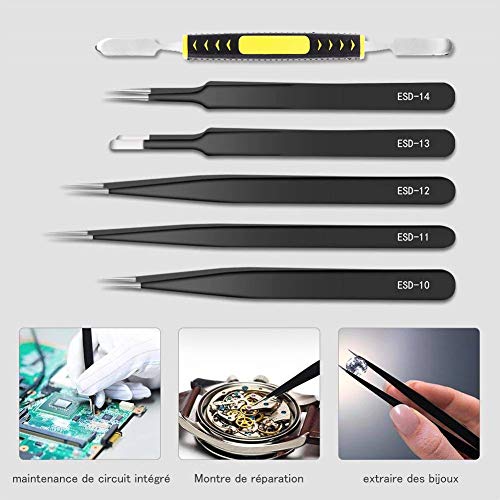 Pinzas de Precisión Kit 12pcs Kieenass Anti-Estáticas de Acero Inoxidable Pinzas Electronica para Electrónica Joyería Trabajo de Laboratorio Maintenance Tools Ceja y Pelo