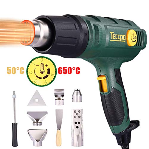 Pistola de aire caliente TECCPO 2000W, 50-650 ℃ alta potencia, 8 accesorios de boquilla, calentamiento rápido en segundos (tiempo de trabajo superior a 500 horas) - TAHG08P