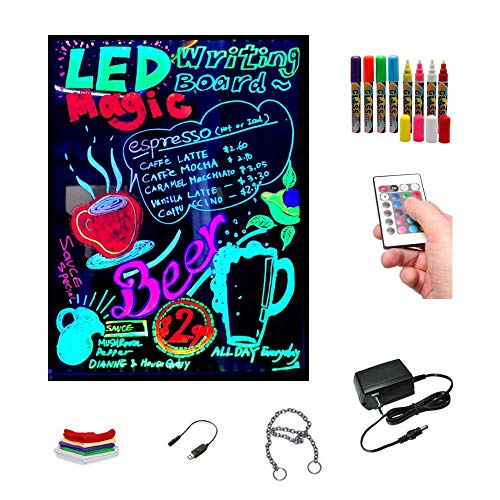 Pizarra LED luminosa 60x80cm, RGB, acrílica + PACK 8 ROTULADORES, ENTREGA 1-3 DÍAS