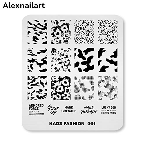 Placa de estampado para uñas Plantilla de imagen Patrón de camuflaje Textura de vaca Gráficos Alfabeto Patrón Diseño DIY Imprimir Manicura Nail Art Stencil Tools