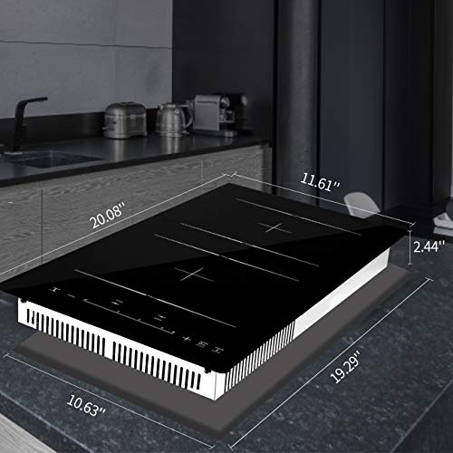 Placa Inducción, Cocina de inducción Doble, Cocina eléctrica integrada de 3 zonas Encimera Placa portátil, Eléctrica de Inducción con Control táctil del Sensor, (3400W)