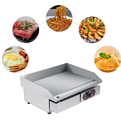 Plancha Electrica de Acero Inoxi, Plancha Asar Barbacoa Parrilla Comercial y Profesional para BBQ, Placa Caliente para Asar Freír Huevos Carne Filete Pasteles Hamburguesas