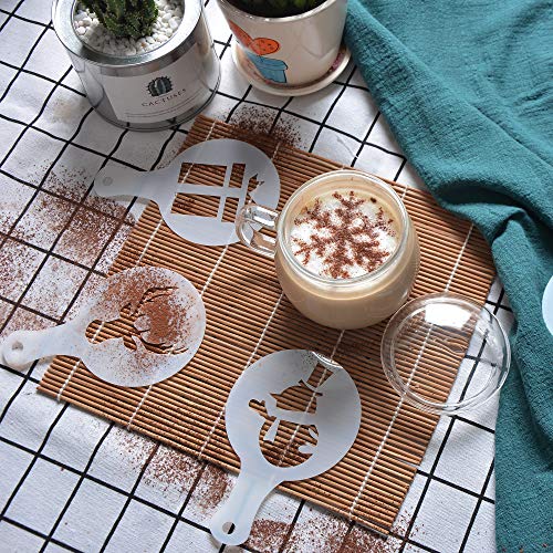 Plantillas de café SOSMAR con 45 patrones, plantillas para Halloween, Navidad, mamá, papá, perro, gato, para chocolate caliente, capuchino, glaseado de galletas, decoración de magdalenas