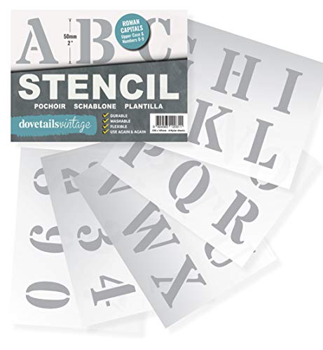 Plantillas Letras Stencil - Plantillas del Alfabeto – 5 cm de altura – Alphabet y Números 0-9, Mayúsculas Roman – en 6 hojas de 200 x 148mm