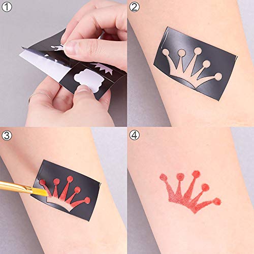 Plantillas Para Pintura Facial, 200 Piezas Plantillas de Maquillaje Infalibles + 2 Pinceles, Flexibles y Fáciles de Despegar y Reusar, Perfectas Para Cumpleaños, Presentaciones en Escenarios, Fiestas