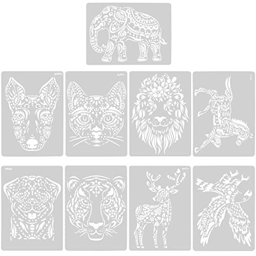 Plantillas Pintura, 9 Pcs Animal Painting Stencil, DIY Stencial Plantillas, Dibujar Plantillas, Planner Stencils para Cuaderno, Diario, Libro de Recuerdos, Manualidades, Ventana de Vidrio para Niños