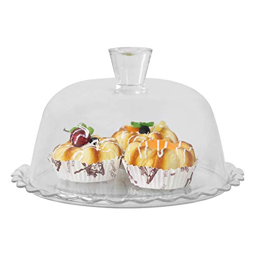 Plato expositor de repostería de cristal transparente con campana de cristal