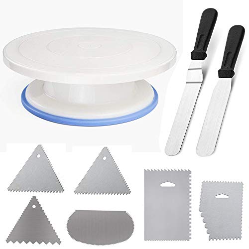 Plato Giratorio para Tartas,27.5cm Blanca Decoración de Pasteles Base Multifuncional Giro de 360 Grados de Plástico para Trabajo de Glaseado y Decoración
