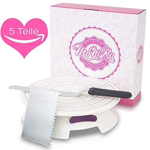 Plato para tartas giratorio MoNiRo - Girador para tartas con plato giratorio de 30 cm y juego de accesorios de repostería fondant profesional - Espátula angular de acero inoxidable