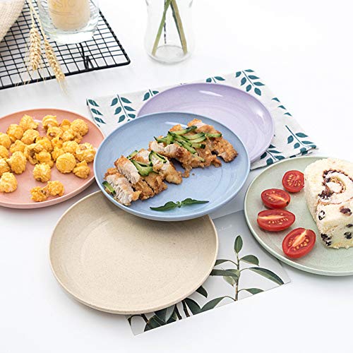 Platos de paja de trigo irrompibles y livianos, no tóxicos, aptos para lavavajillas y microondas, sin BPA y postre saludable, para niños, niños y adultos, tamaño grande, 5 unidades de 6 pulgadas
