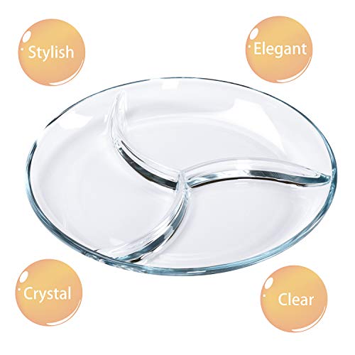 Platos para Servir Bandeja con Divisiones para Fiestas, Plato de Postre Prémium para Adultos y Niños, Juego de 2 Vidrio Templado