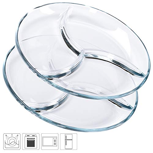 Platos para Servir Bandeja con Divisiones para Fiestas, Plato de Postre Prémium para Adultos y Niños, Juego de 2 Vidrio Templado
