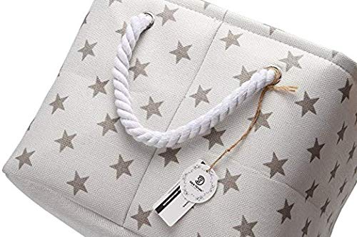 Plegable Rectangular Tela Almacenamiento Decorativo Organizador de Armario estantería Cesta con Asas de Cuerda para el Almacenamiento de Ropa y Organizador de Juguete (Estrella Gris)