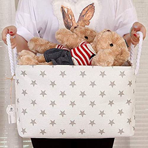 Plegable Rectangular Tela Almacenamiento Decorativo Organizador de Armario estantería Cesta con Asas de Cuerda para el Almacenamiento de Ropa y Organizador de Juguete (Estrella Gris)