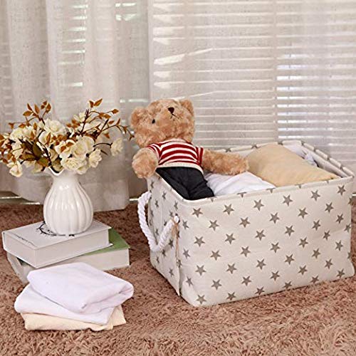 Plegable Rectangular Tela Almacenamiento Decorativo Organizador de Armario estantería Cesta con Asas de Cuerda para el Almacenamiento de Ropa y Organizador de Juguete (Estrella Gris)
