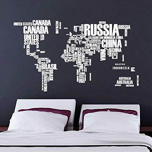 Polly Online 1 unids Letras Mapa del Mundo Pegatinas de Pared Oficina Sala de Estar decoración Peel and Stick Arte de la Pared extraíble calcomanías para el hogar (Blanco)