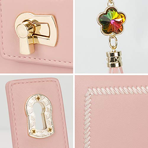 Pomelo Best Cartera Mujer RFID Bloqueo, Mujeres Monedero Pequeña con Bolsillo para Monedas y Piedras de Colores Colgante