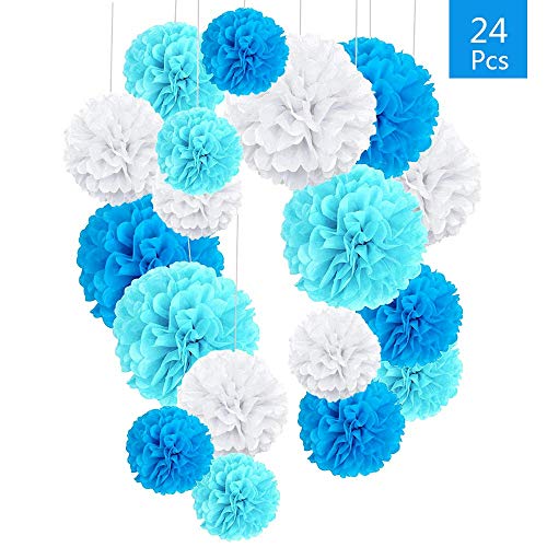 Pompones de Papel Blanco, 24 Pcs Para Decoración de Cumpleaños, Bodas o Fiestas Boda Cumpleaños Fiesta Comunión Bautismo Graduado
