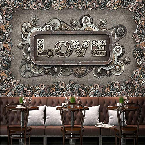 ponana Custom 3D Mural 3D European Retro Metal Gear Wallpaper Ktv Ocio Bar Mural Salón Bar Maquinaria Industria Amor Fondo De Pantalla-200X140Cm
