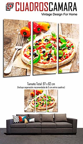 Poster Fotográfico Restaurante Italiano Pizzeria, Pizza Fondo Madera,  Tamaño total: 97 x 62 cm XXL