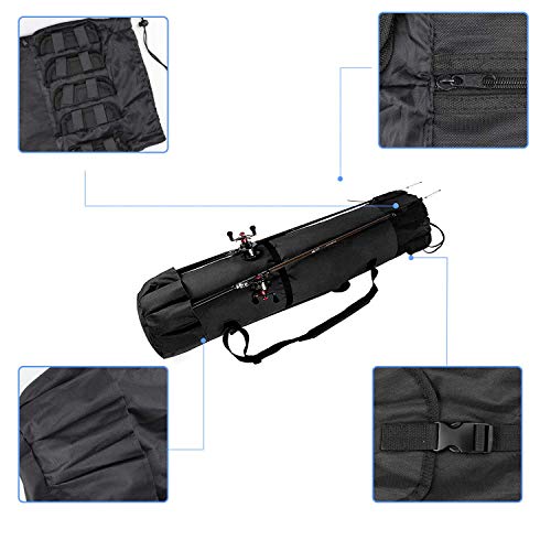 Powcan Bolsa de Pesca Estuche de caña de Pescar Oxford Organizador portátil de Alta Capacidad para Llevar caña de Pescar Bolsa de Almacenamiento de Herramientas de Pesca Impermeable al Aire Libre