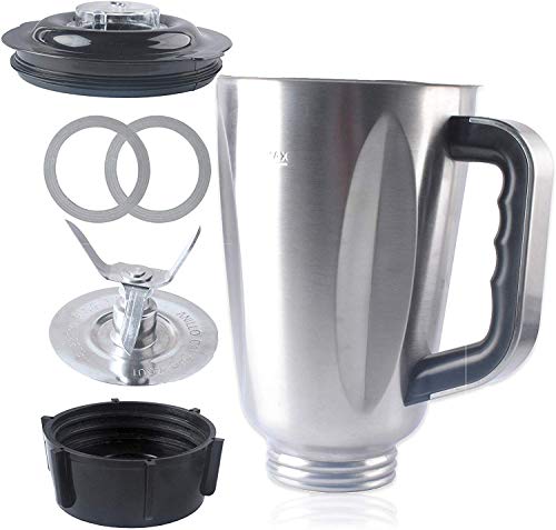 Poweka Piezas de Repuesto para Oster y Osterizer Batidoras, Juego de Jarra de Acero Inoxidable de 5 Tazas con Cuchillas de Hielo Junta Base Tapa