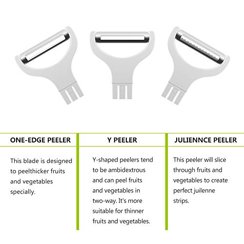 POWERGIANT Pelador de Patatas Electrico 3 en 1, Pelador Verduras Fruta Manzana Zanahorias Tomates con 3 Cuchillas de Acero Inoxidable, Agudo y Rápido