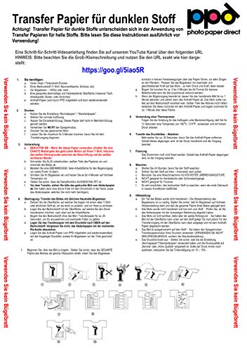 PPD A4 Papel De Transferencia Térmica Para Camisetas y Tejidos Oscuros, 5 Hojas - PPD-4-5
