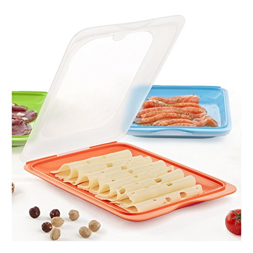 PracticFood Lote 2 Porta Embutidos y Alimentos Fresh en Colores Rosa y Verde, Medidas 17 x 3.2 x 25.2 cm
