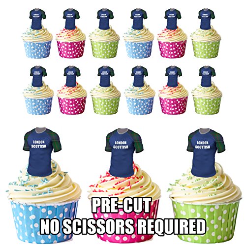 Precortado Londres Escocia Rugby camisas comestible cupcake toppers tartas/decoración (Pack de 12)