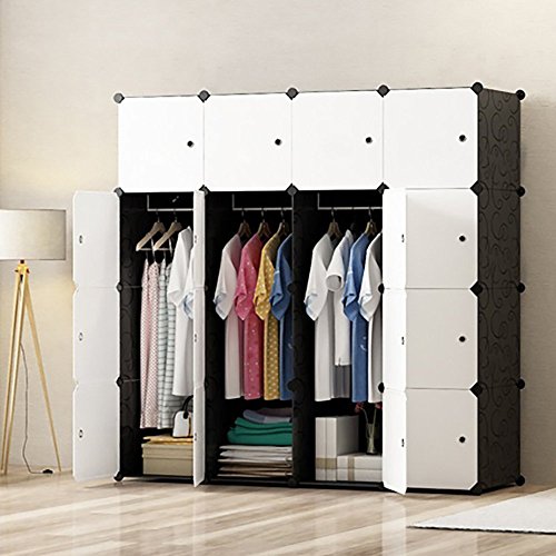PREMAG Armario de Armario portátil DIY, Organizador de Almacenamiento Modular, ropero para Ahorrar Espacio, Cubo más Profundo con Barra Colgante 16 Cubos