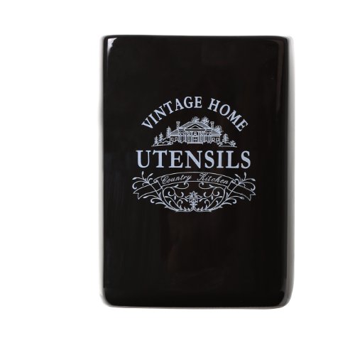 Premier Housewares - Utensilios de Cocina con Soporte Cuadrado, (Estilo Antiguo), Color Negro con Texto en Ingles, cerámica - Gama Vintage Home